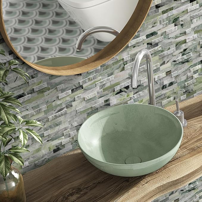 SUNWINGS 5-Sheet Peel and Stick Mosaic Natural 3D Stone Self Adhesive Marble Tiles, 11.5" x 10.7" Stick on Backsplash for Kitchen Bathroom Fireplace Vanity, Emerald Green - Image 4