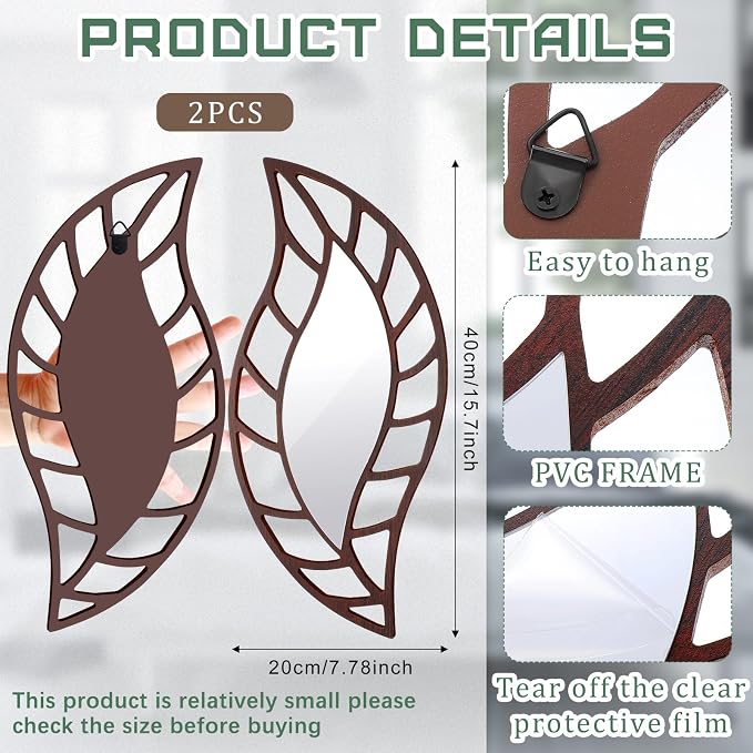 Roowest 2 Pcs Decorative Mirror Wall Decor, Brown - Image 2