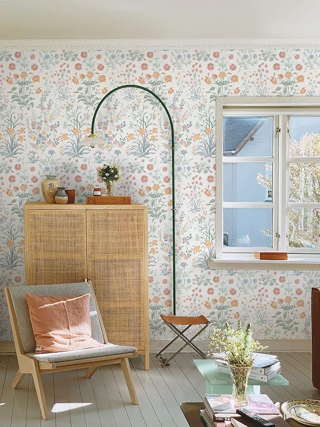 Floral Peel and Stick Wallpaper Vintage Wallpaper Colorful Wall Paper Wildflower Contact Paper for Cabinets Vinyl Renter Friendly Waterproof Self-Adhesive Bathroom Kitchen Bedroom 78.7"×17.3" - Image 2