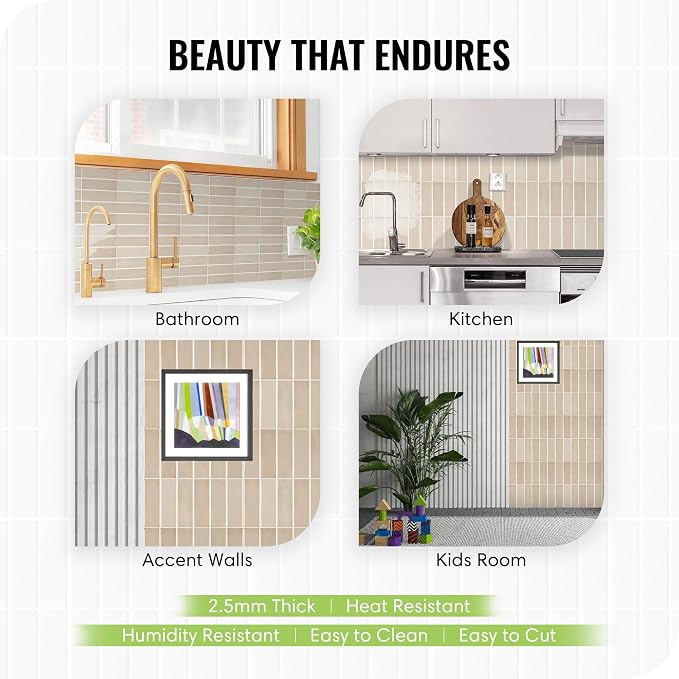 Select 5 Pack Peel and Stick Backsplash Square Tiles, 12x12 in, Almond | Extra Thick 3D Wall Panels, Heat & Water Resistant, Easy DIY Kitchen, Bathroom, Laundry, Fireplace & Rental Home Wall Décor - Image 3