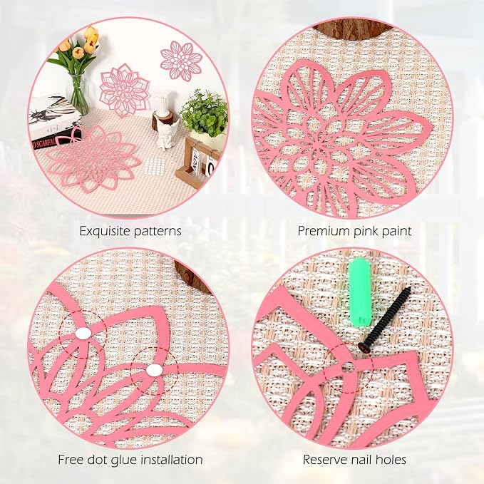 Zzbakress 3 Pcs Metal Flowers Wall Art Bathroom Wall Decor (Pink Elegant) | Farmhouse Flower Bathroom Decor Wall Decorations For Bathroom, Living Room, Office, Kitchen, Hallway And Outdoor - Image 4
