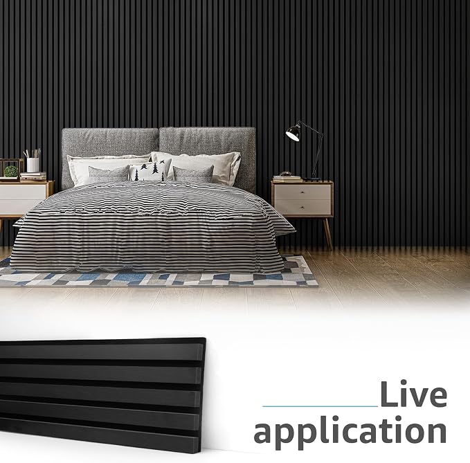 Art3d 4pcs-107 x 8in Slat Acoustic Panel for Wall and Ceiling, 3D Fluted Sound Absorbing Panel with Wood Finish, Black - Image 3