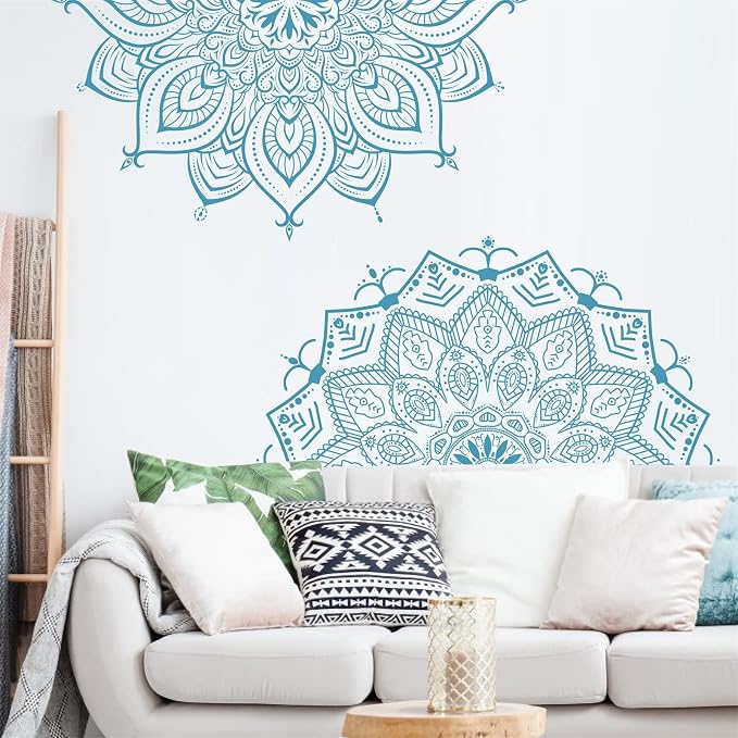 Large Mandala Wall Stickers Mandala Window Decals Yoga Room Wall Decoration | Headboard vinyl decoration, lotus peel and stick stickers, removable self adhesive decals, for bedroom living room yoga room by Kazova