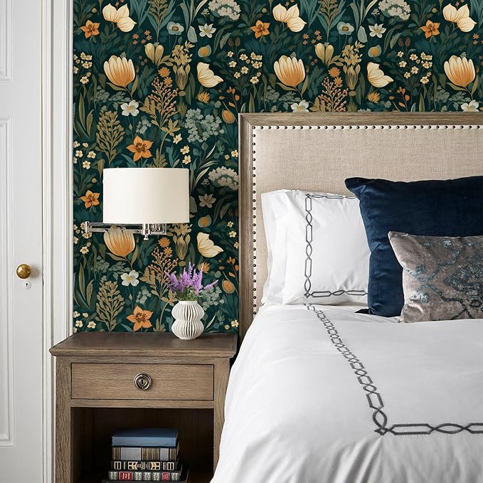 Orainege Vintage Floral Peel and Stick Wallpaper Boho Floral Contact Paper | 17.3inx393.7in Flower Self Adhesive Wallpaper for Bedroom Removable Wall Paper Decorative - Image 2