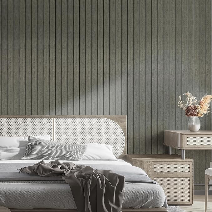 Chejiaye Peel and Stick 3D Wall Panel -23.6"x118"Soundproof Self-Adhesive Wall Sticker, Removable Thick PVC Slat Contact Paper for Kitchen Bedroom,Ceiling Wall Decoration Wood Grain (Dark Grey) - Image 2