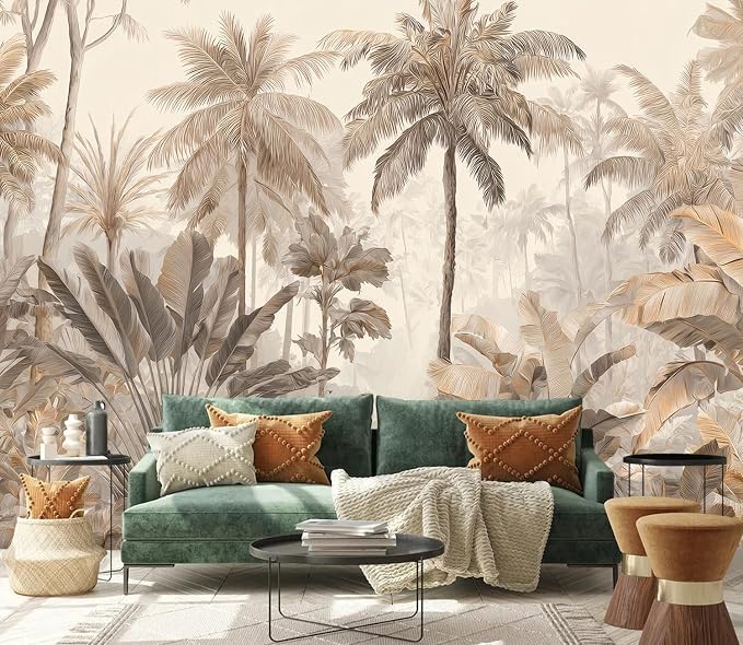 PYFFYP-Retro Tropical Jungle Leaves Peel and Stick Wallpaper murals | For bathroom bedroom,Self adhesive paper - Image 3