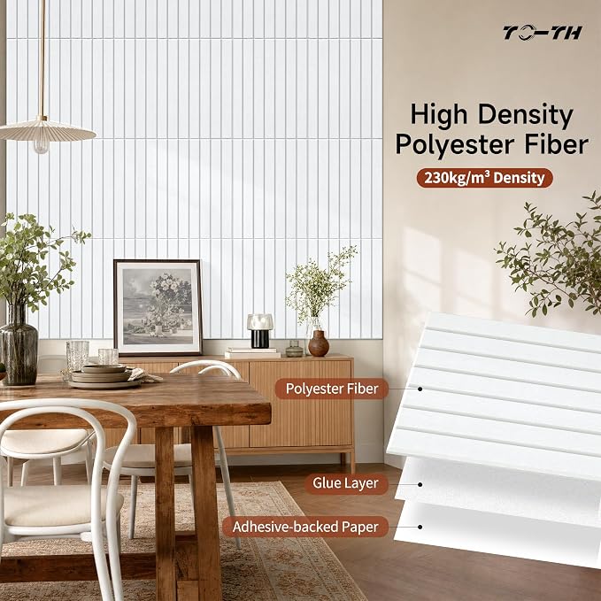 TO-TH Sound Absorbing Panels Self-Adhesive Acoustic Wall Panel 12Pack,White | Peel and Stick, Sound Deadening Panels for Acoustic Treatment, 100%Polyester Fiber, 11.8"×15.7"×0.35", for Studio,Office,Home - Image 2