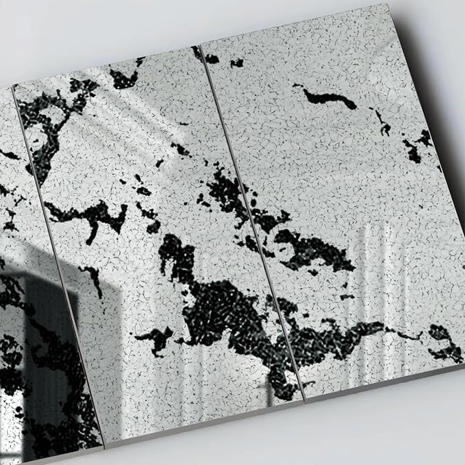 LiveInUrban 21PCS Foxed Silver Vintage Peel and Stick Mirror Effect Wall Decor, Distressed and Torn Stone Acrylic Wall Panel for Home Living Room Bedroom Office, 2.9"x5.9" - Image 2