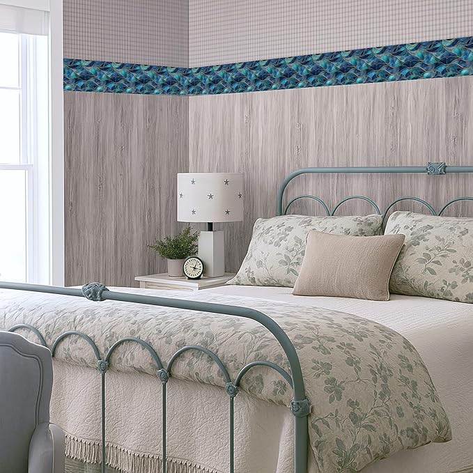 Blue Geometric Mosaic Wallpaper Border 196x4 Inch Peel and Stick Wall Border Removable Vinyl Wall Trim Modern Pattern for Kitchen Bathroom Laundry Room Home Decor - Image 7