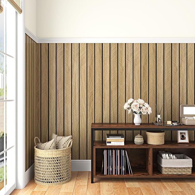 Wallercity 3D Wood Grain Wall Panels Self Adhesive Wood Slats Wall Paneling for Walls Soundproof Peel and Stick Wooden Panel for Living Room Bedroom Bathroom Waterproof Fence Wallpaper 11.8''x197'' - Image 6