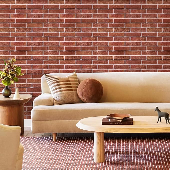 Commomy Peel and Stick Faux Brick 3D Wall Panels 12 pcs of 22.8" x 11.8" | Thin & UrltraLight PVC Fake Brick Wall Paneling for Living Room,Home Office Interior Home Wall Decor(Covers 22.48 sq.ft) - Image 2