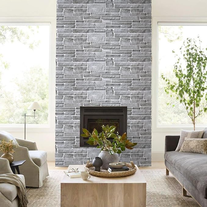 Commomy Faux Stone 3D Wall Panels Peel and Stick - 12 pcs 22.8" x 11.8" | Thin & Urltra PVC Fake Stone Textured Wall Panels for Interior Tile Bedroom,Living Room,TV Background (Covers 22.48 sq.ft) - Image 8