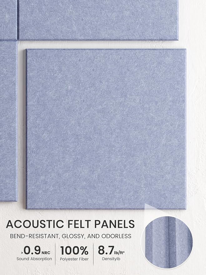 Bumusty 48"x 36" Large Felt Bulletin Board Tiles, Soft Periwinkle | 12-Pack Cork Board Alternative, Wall Decor, 30 Pushpins, 60 Adhesive Tabs, Vision Board, Office, Classroom, Home, Dorm - Image 3