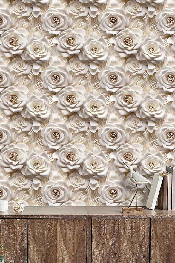 Peel and Stick Wallpaper Beige Rose Floral Decor - Image 6