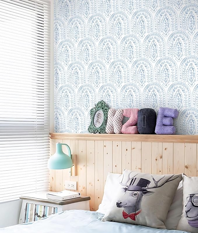 Peel and Stick Wallpaper Modern Wall Paper Boho Contact Paper Removable Wallpaper Peel and Stick Blue and White Self-Adhesive for Bathroom Bedroom Kitchen Wall Decor 17.3" x 118" - Image 5