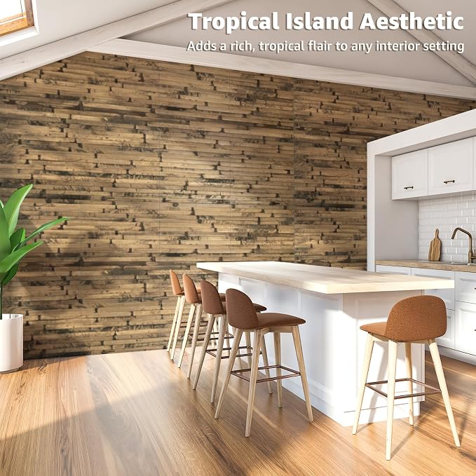 Art3d 12 x 96 in Pole Wrap Natural Bamboo Wall Panel, 2-Pack, Dark Burned | Renewable Raw Board, Waterproof, No Emission, Wear-Resistant, Freely Cuttable, Stylish Wall Decor for Bedroom and Office - Image 2