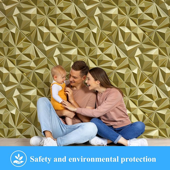 LEVOWAY 33 Pack Decorative 3D Wall Panels for Interior Wall Decor | 12''x12'' Champaign Gold Diamond Design Accent Wall Panles for Living Room,TV Wall Background,Bedroom - Image 7