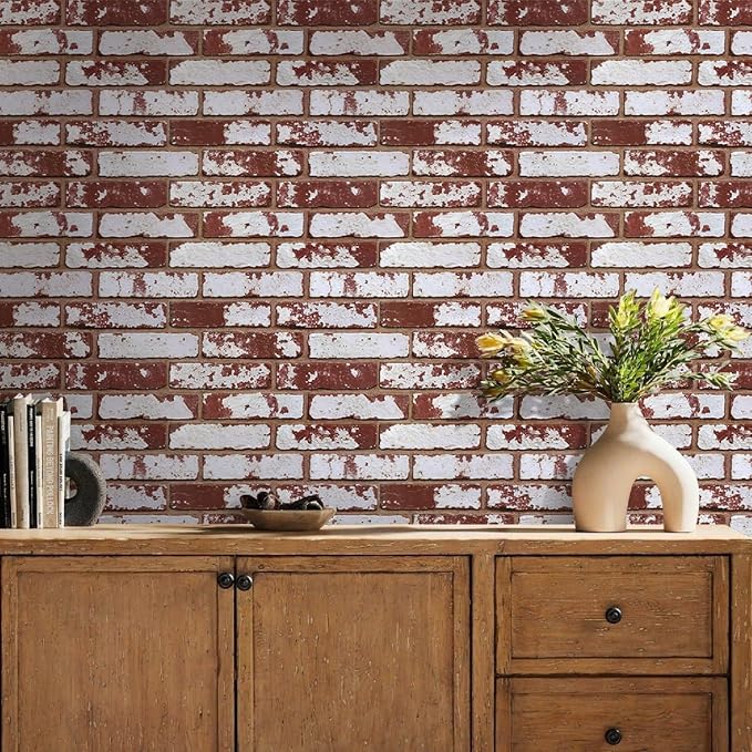3D Peel and Stick Faux Brick Wall Panels 15.7" x 11.8" 10-Pack | Whitewash Red, Brick-Look Textured Sticker, Thin Lightweight PVC Self Adhesive Wall Tile for Interior Decor, Cover 12.9 sq ft - Image 7
