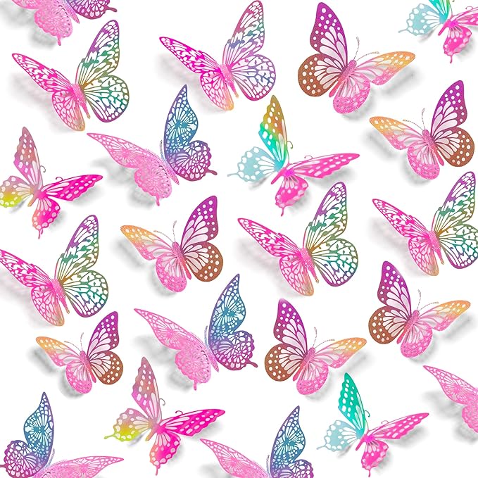 SAOROPEB 3D Butterfly Wall Decor 48 Pcs Laser Purple Butterfly Decorations | 4 Styles 3 Sizes, Birthday Decorations Butterfly Party Decorations Cake Decorations, Removable Stickers by SAOROPEB