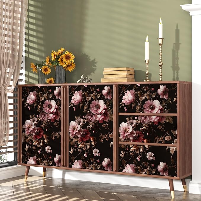 Laatse Dark Floral Brown Wallpaper Peel and Stick17.5 × 393", Black Pink | Self Adhesive/Removable/Waterproof/Thick Vinyl Contact Paper for Bathroom Bedroom Shelf Cabinet Drawer,Prepasted,Easy Peel - Image 7
