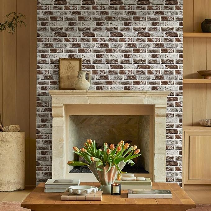 Commomy Faux Brick Panels Peel and Stick Wall Stickers 10 Pcs 11.8" x 11.8" | Small Size Thin PVC Fake 3D Brick Wallpaper for Kitchen,Fireplace,Home Office,Wall Covering Decor(Covers 9.7 sq.ft) - Image 2
