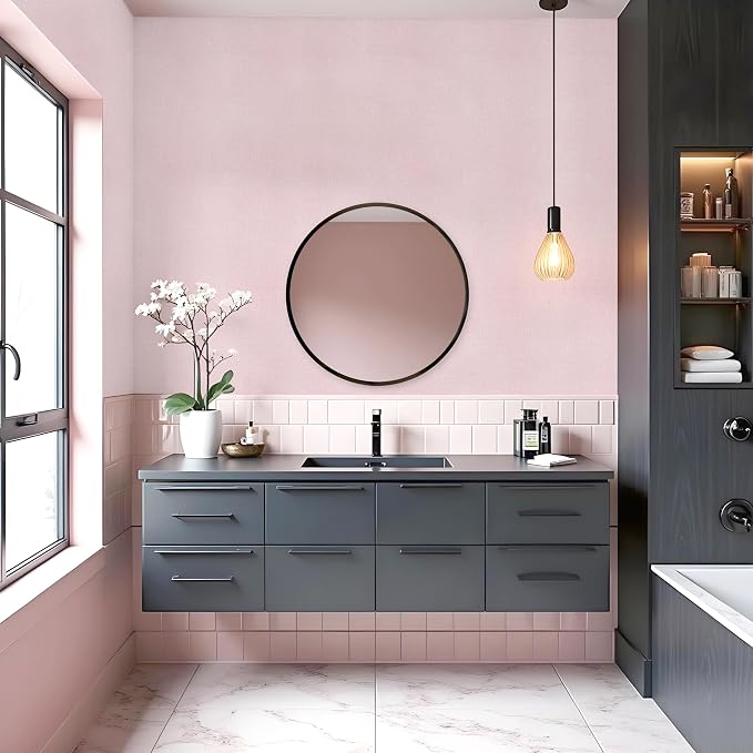 Pink Peel and Stick Wallpaper Grasscloth Paper 15.7in x 196.8in | Textured Wallpaper Peel and Stick Vintage Faux Linen Contact Paper Self Adhesive Removable Grasscloth for Bedroom Vinyl - Image 5