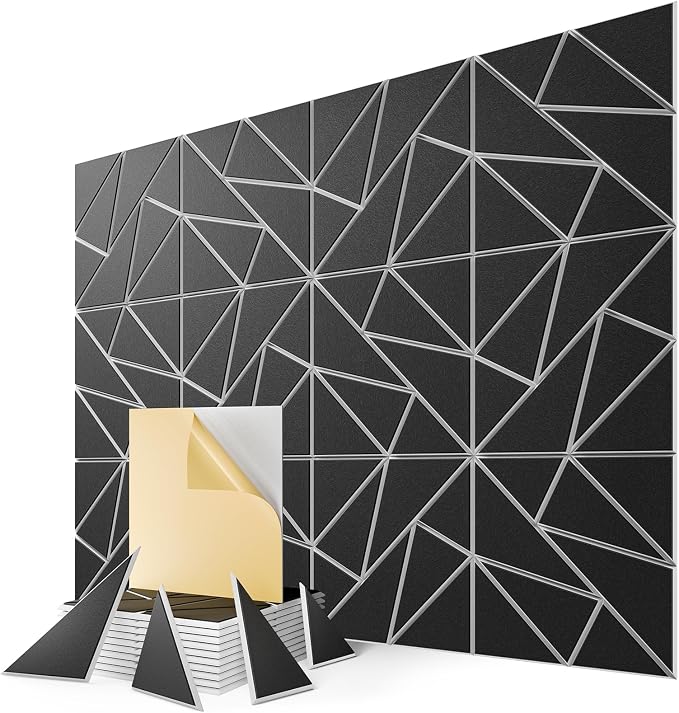 12-Pack Felt Acoustic Panels,12"x12"x0.4" Soundproof Wall Panels, Peel & Stick Sound Proof Foam Panels for Walls, Geometric Noise Reduction Panels for Home Office,Studio (Black on White) by Lebenforce