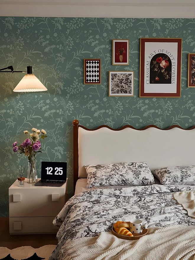 Heroad Peel and Stick Wallpaper Boho Floral Contact Paper Sage Green Leaf Wallpaper for Cabinets Waterproof Removable Self Adhesive Wall Paper for Bedroom Bathroom Decor Vinyl Roll 17.3''x78.7'' - Image 6