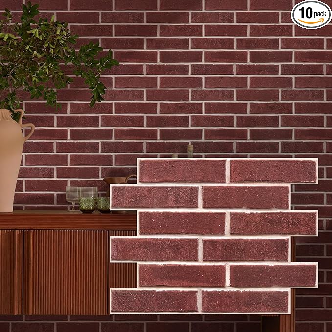 3D Faux Brick Wall Panels Peel and Stick, Designed for Quick DIY | Red, 10 Pcs 15.7" x 11.8", Brick-Look, Ultra-Light PVC Fake Brick Wall Covering Tiles for Wall Renovation, Cover 12.9 sq ft by SMOOSTIKCDECOR