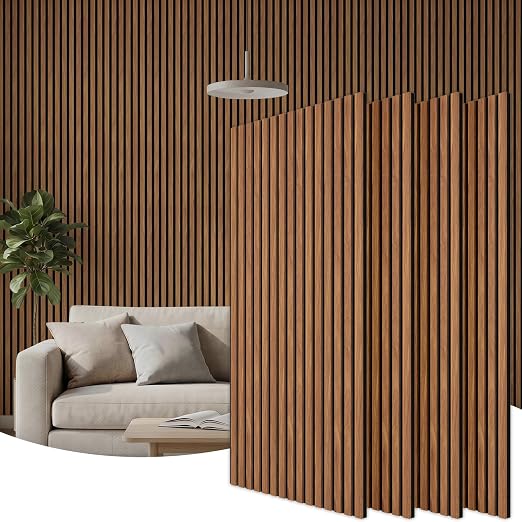TONOR 4-Pack Wood Slat Panels for Wall Décor, 47.2" x 23.6", 30.94 ft² Wooden Acoustic Panels for Home, Wall Panels for Noise Cancelling and Decoration, Living Room, Office, Dark Teak by TONOR