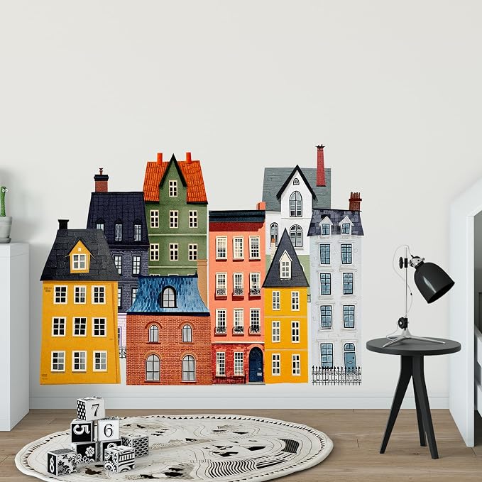 Watercolor Towns Village Wall Decal, Peel and Stick Nursery Mural Wall Stickers for Kids, Boys and Girls Room, Bedroom & Toddler Room Decor - Image 3