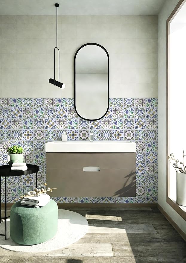 Wudnaye Blue Tile Peel and Stick Backsplash Wallpaper for Kitchen 17"×196" | Faux Tile Contact Paper Vintage Boho Self Adhesive Wallpaper Peel and Stick Tile Pattern Waterproof Removable Wall Paper - Image 4