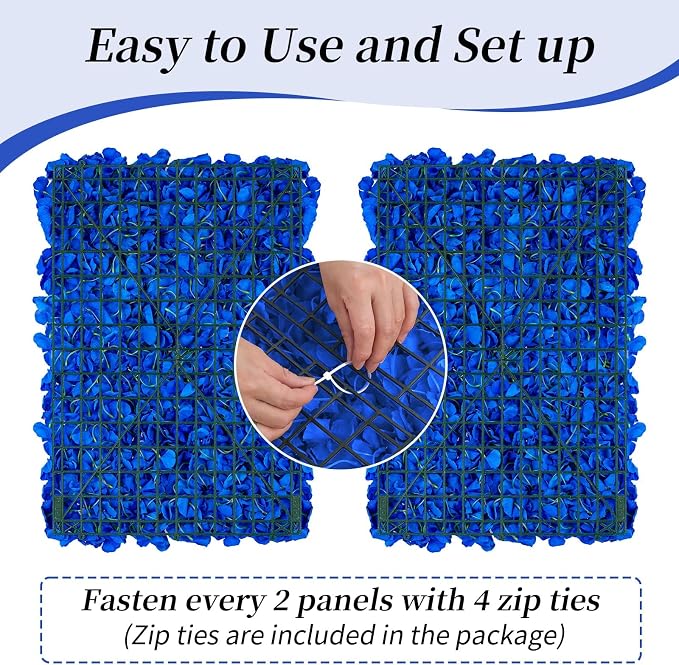BLOSMON Royal Blue Flower Wall Backdrop Panels, 12 Pcs, 24 x 16 Inch | Fake Hydrangea Backdrops, for Wedding, Party, Baby Bridal Shower, Hanging Faux Silk Floral Walls for Home DIY Decor - Image 5