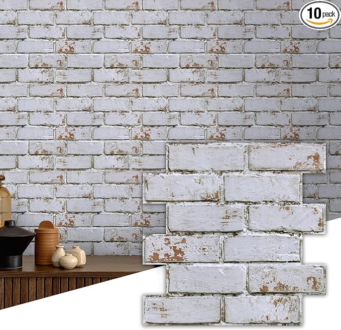Commomy 3D Wall Panels Peel and Stick Faux Brick 10 Pcs 11.8" x 11.8" | Small Size Thin PVC Brick Wallpaper Tiles Backsplash for Kitchen,Bedroom,Living Room,Quick DIY Wall Decor(Covers 9.7 sq.ft) by CommomyDecor