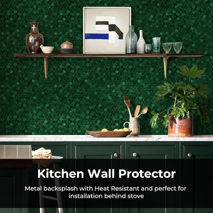 STICKGOO Peel and Stick Backsplash Tiles, Stick on Mosaic Self Adhesive Tiles, 3D Hexagon Backsplash for Kitchen Bathroom Fireplace Vanity (8PCS, Emerald Green) - Image 6