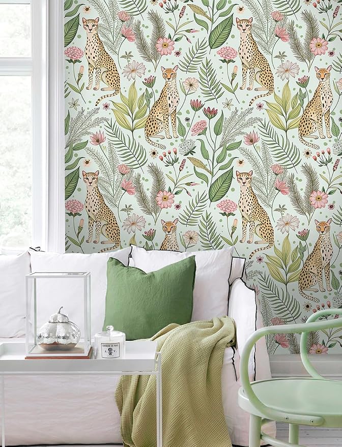 Floralplus Jungle Leopard Wallpaper Peel and Stick Wallpaper Removable Vintage Floral Wall Paper for Bathroom Renter Friendly Textured Stick On Vinyl Contact Paper Home Decor 17.5 x 393 in - Image 8