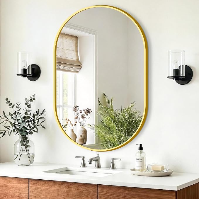 Oval Bathroom Mirror, 24"x36" Gold Vanity Mirror for Over Sink by TRAHOME