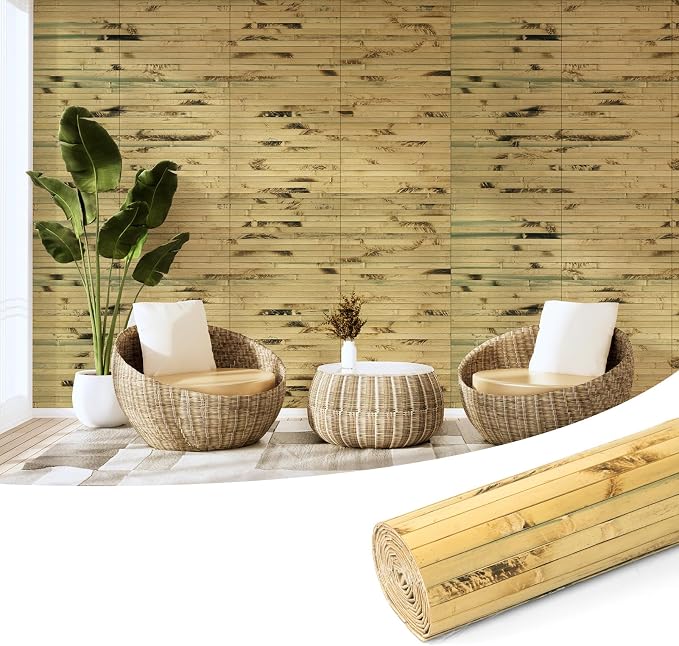 Art3d 12 x 96 in Pole Wrap Natural Bamboo Wall Panel, 1-Pack, Light Burned | Renewable Raw Board, Waterproof, No Emission, Wear-Resistant, Freely Cuttable, Stylish Wall Decor for Bedroom and Office by Art3d