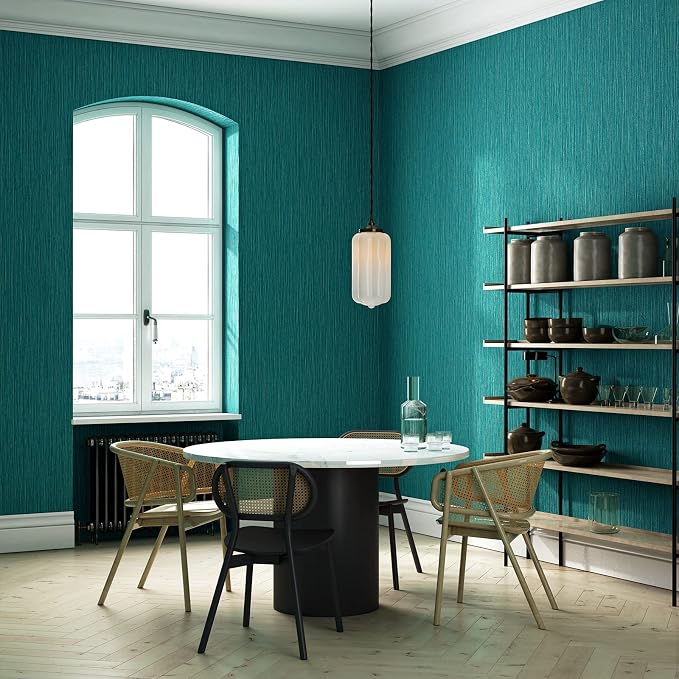 Haimin Grasscloth Wallpaper Textured 24inx393in Fabric Contact Paper | Green Wall Paper Textured Linen Wallpaper Peel and Stick Self-Adhesive Teal Thick Vinyl Embossed Film (Green) - Image 4