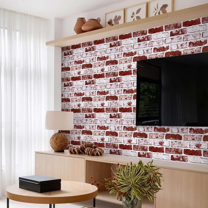 COMSTICKC 3D Faux Brick Wall Panels Peel and Stick, 10 Pcs 11.8" x 11.8" | Whitewash Red, Not Real Brick, Small Size, Ultra-Light Thin PVC, Fake Brick Decorative Tiles for DIY Decor, Cover 9.7 sq ft - Image 7