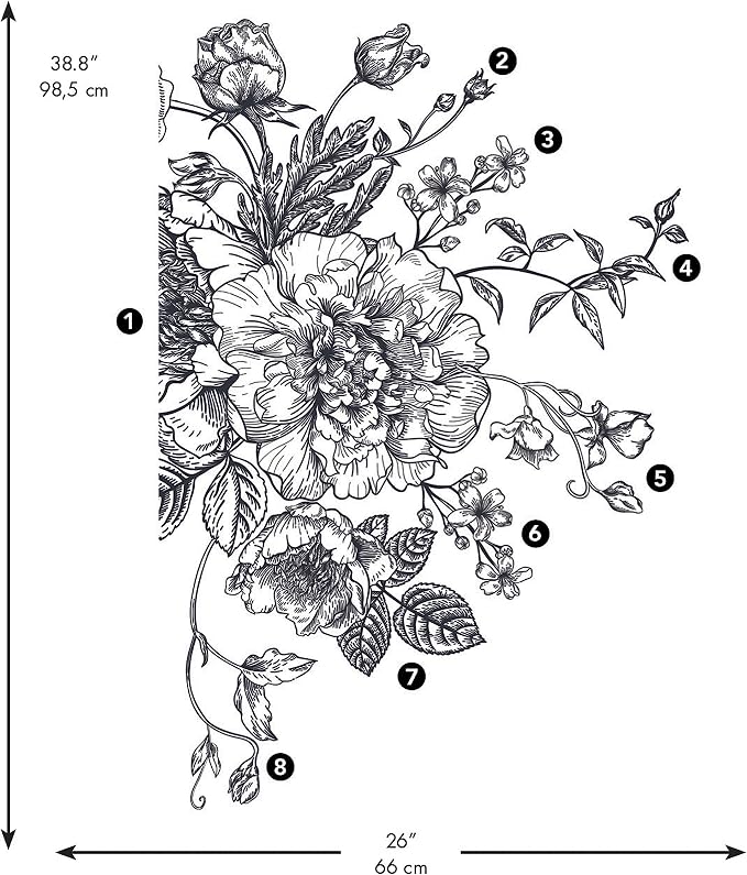 RoomMates RMK3865GM Black and White Peony Peel and Stick Giant Wall Decals - Image 2