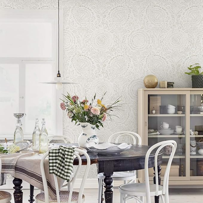 Ismoon Peel Stick Wallpaper Boho Beige Neutral Vintage Floral Contact Paper | 17.3x196in Renter Friendly Textured Wall Paper Self Adhesive Removable Wallpaper for Bedroom Kitchen Bathroom Wall Decor - Image 7