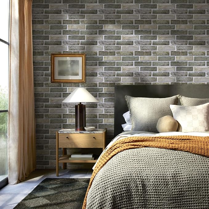 COMSTICKC 3D Faux Brick Wall Panels Peel and Stick Decorative Tiles Sticker | Vintage Green-Gray, 10 Pcs 15.7" x 11.8", Not Real Brick, PVC Fake Brick Tiles for Easy DIY Interior Decor, Cover 12.9 sq ft - Image 2