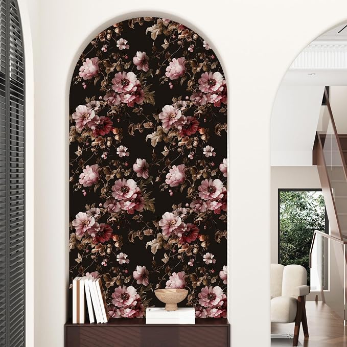 Laatse Dark Floral Brown Wallpaper Peel and Stick17.5 × 118", Black Pink | Self Adhesive/Removable/Waterproof/Thick Vinyl Contact Paper for Bathroom Bedroom Shelf Cabinet Drawer,Prepasted,Easy Peel - Image 7