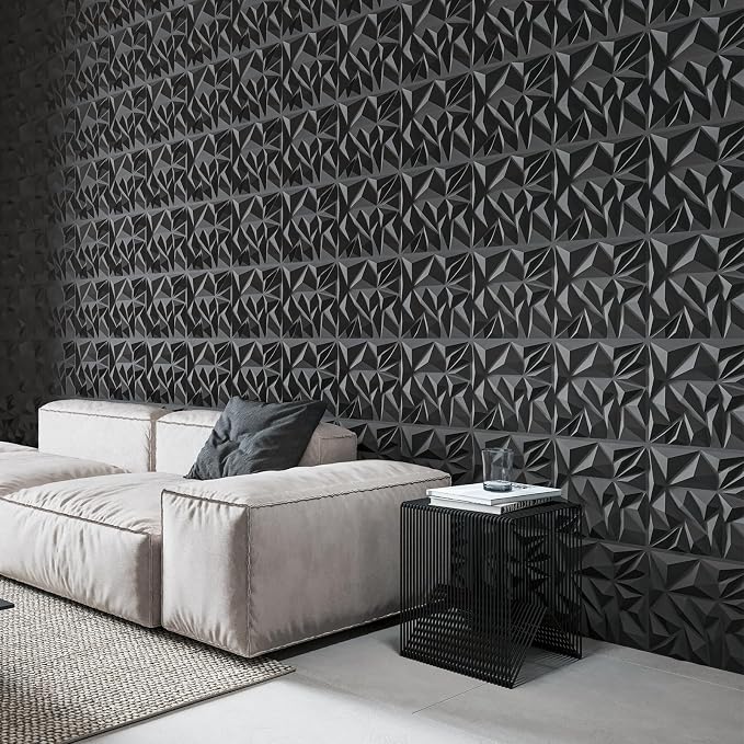 Art3d 33-Pack 3D Wall Panels for Interior Wall Decor, Modern Diamond Textured Accent Wall Paneling for Gaming Living Room TV Wall Background, 12 x 12 inch Black - Image 2