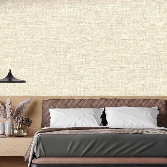 Beige Grasscloth Peel and Stick Wallpaper 17.3"x1200" Faux Linen Textured Contact Paper Removable Self Adhesive Vinyl Wallpaper for Bedroom Bathroom Kitchen Cabinets - Image 5