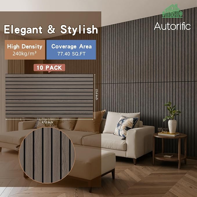 Acoustic Panels,10 Pack 47.2”x23.6” Soundproof Wall Panels,Walnut | Simulated Wood Grain Finish Sound Dampening Panels,Decorative PVC Wood Veneer Acoustic Panels, High-Density Polyester Fiber - Image 3