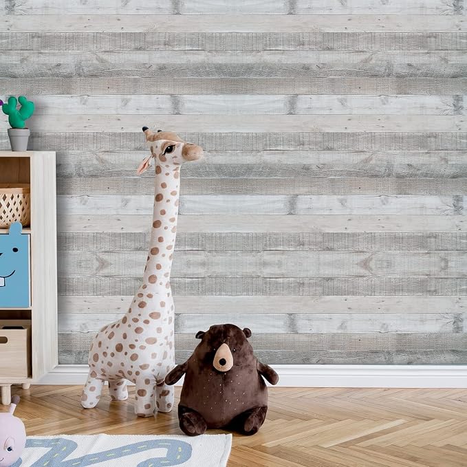 Wenmer Grey Wood Shiplap Peel and Stick Wallpaper - 17.71" x 236" Self-Adhesive Wood Plank Wallpaper for Cabinets, Kitchen Shelves, Drawers, Doors - Image 2