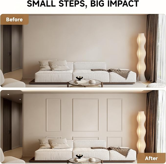 INMOZATA Pre-Cut Peel and Stick Wall Molding, 50" x 20",50" x 40" | Strong Adhesive, Paintable, Easy to Install, Wainscoting Panel for Interior Wall Decor Living Room Bedroom Hallway - Image 6