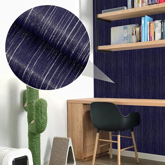 Navy Blue Grasscloth Peel and Stick Wallpaper Texture Contact Paper 15.7"x120" Vintage Wallpaper Removable Waterproof Wall Paper for Room Walls Cabinets Furniture Drawers Desk - Image 9
